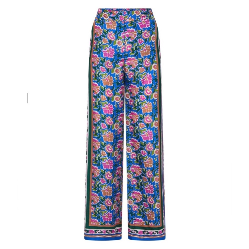 Veronica Beard Floral Wide Leg Pants - Blue and Pink